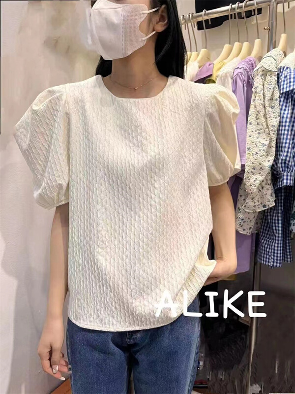 [Alibaba] simple and versatile bubble sleeve shirt 80067# LSW