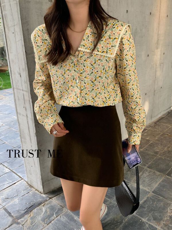 [trust me] Lace Floral long sleeved shirt 19700# YYW