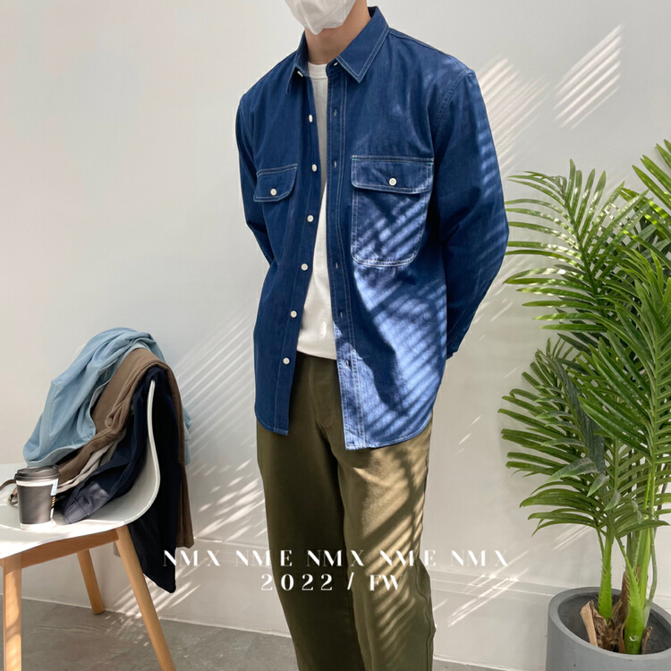 New year in early spring! [Macallan] Korean versatile double pocket denim shirt 2206# ZZL
