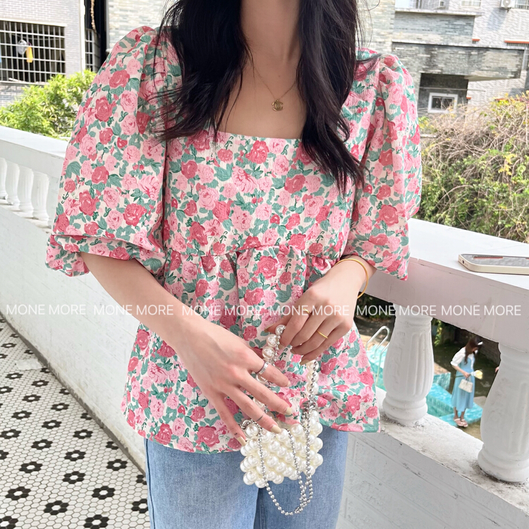 New in early summer! [mone more foam home] French floral fashion shirt 8075# HBx