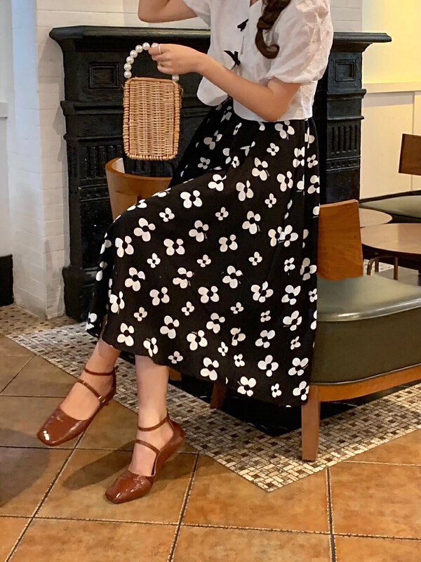 [Ming] French flower print high waist skirt 1804# LSW