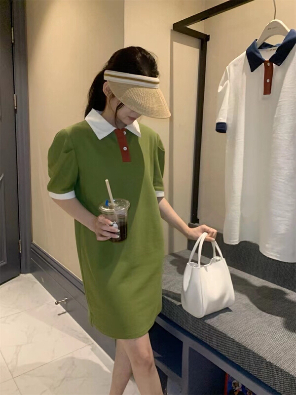 [Hello] contrast polo collar age reducing dress ys-6338# lwy