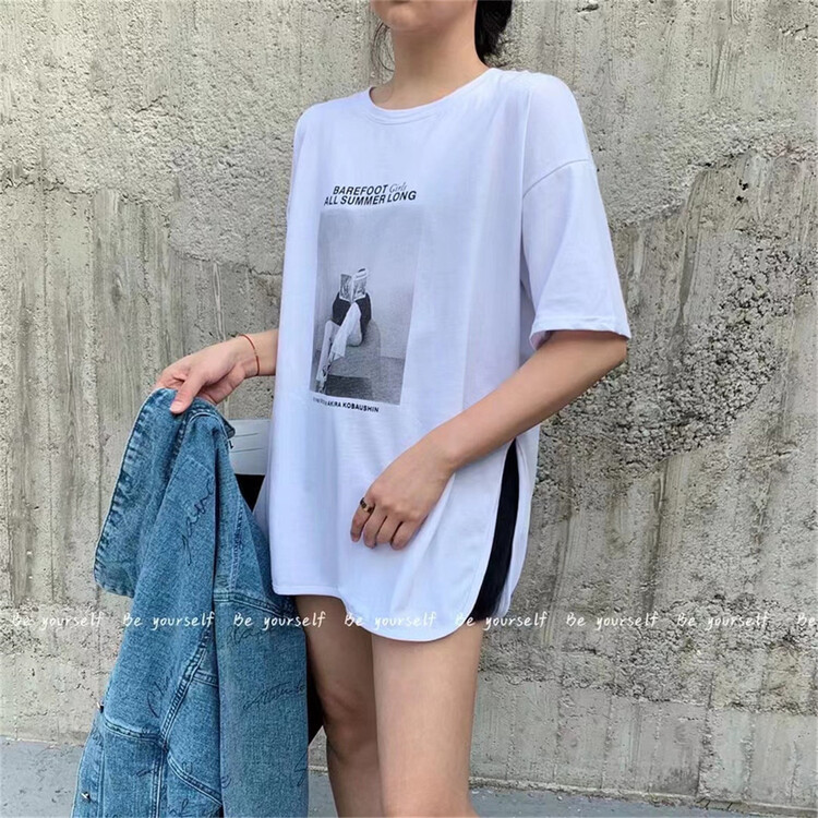 Original price 50.76! New year in early spring! [be your self] casual crew neck print loose short sleeve T-shirt t66027# LSL