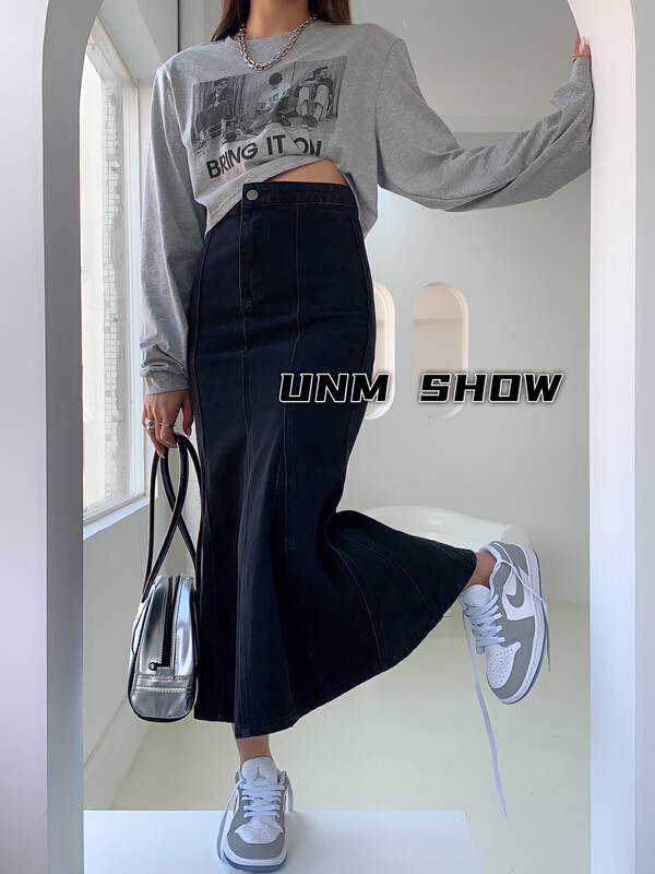 New in early summer! [unm-show] Korean heavy industry fishtail denim skirt 1203# WTT