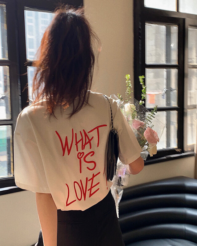 [wgwe] ins trendy design eye-catching large letter embroidery loose short sleeve T-shirt 1246# PCZ