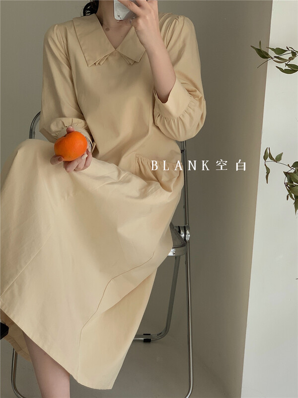 [blank] Korean V-neck loose pocket dress 512213# WPL