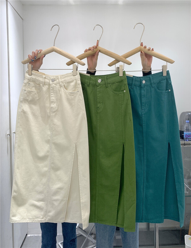 New in early summer! [t-platform] Korean split medium length fashionable denim skirt w6131# zxx