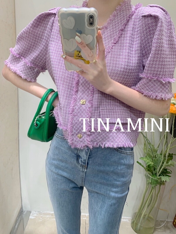 [Tina Mini] temperament small fragrance Style Bubble Sleeve Shirt m6711# hjy