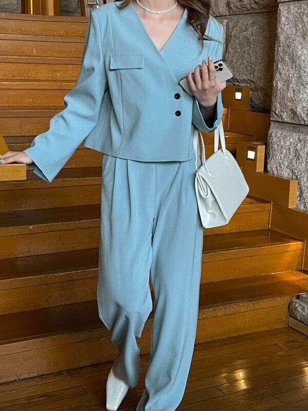 goods in stock! New year in early spring! [acme group] basic versatile wide leg slim high waist trousers 0591# CLS