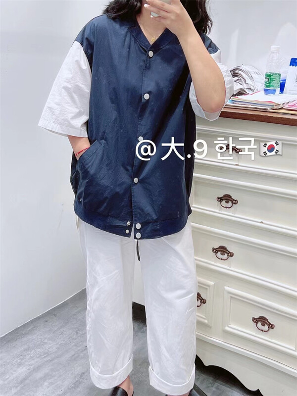 [big 9] single breasted color matching comfortable short coat (only for coat) 2029# L