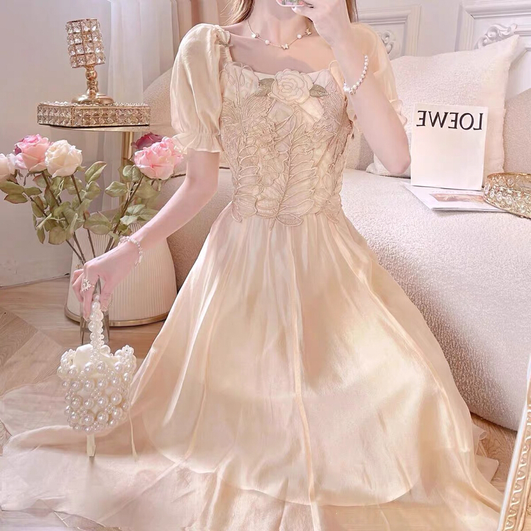 [Yingying new clothes] French Mori sweet heavy industry embroidery dress 7512-# Cl