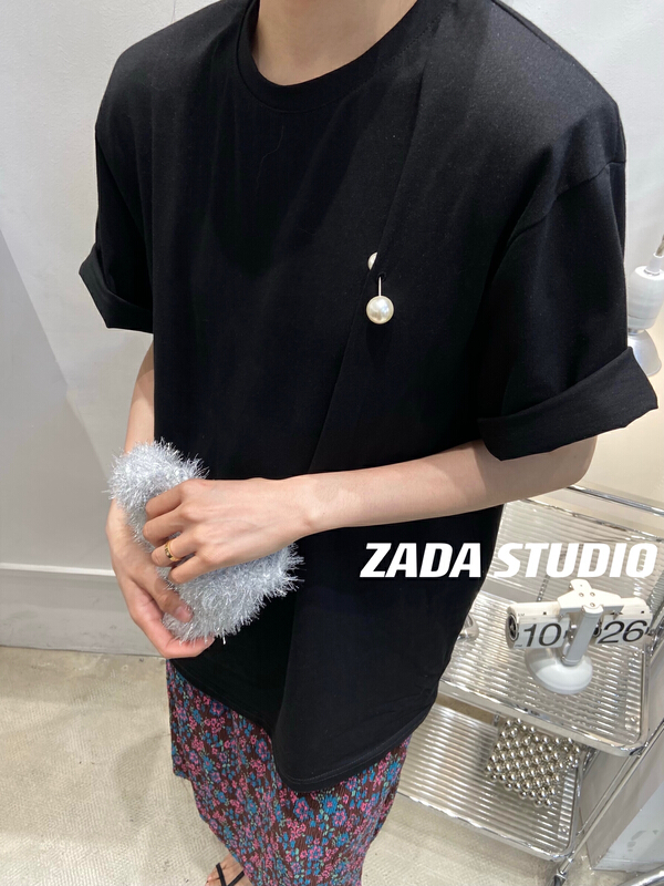 初夏上新!【ZADA】珍珠墊肩時尚百搭短袖T恤  3238#  WTT