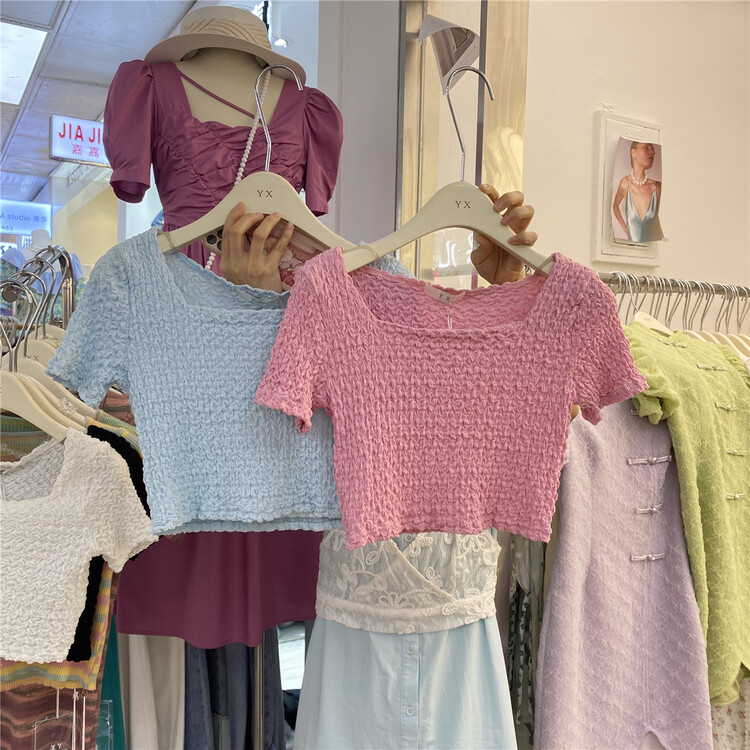 In early summer! [y.x] sweet square neck short sleeve T-shirt 37223\hjy