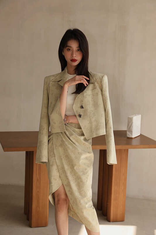 goods in stock! [GL] Vintage Print jacket + irregular skirt two piece suit c2072# JJ