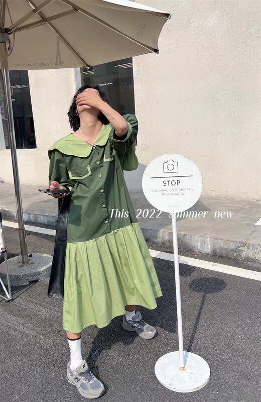 [this] Han Feng's big version Navy collar thin dress r1117# CSX