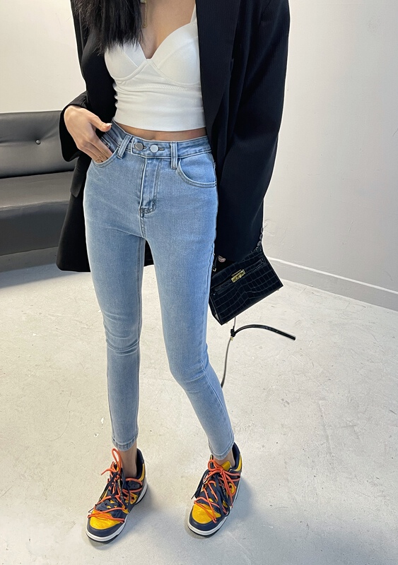 New year in early spring! [x2 fansiyu] Korean version high waist elastic Slim Pencil jeans 6028# WTT
