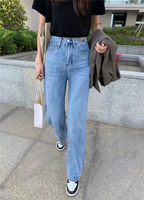 [queen] high waist comfortable Korean jeans long denim a69106# ozq