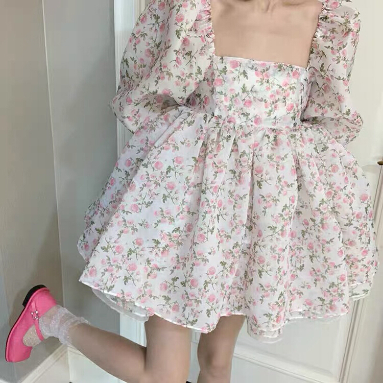 [Huaxi] square neck bubble sleeve Organza Dress 8936# PCZ