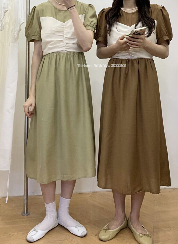 goods in stock! [thirten 13] Korean pleated stitching dress 1622# XYY