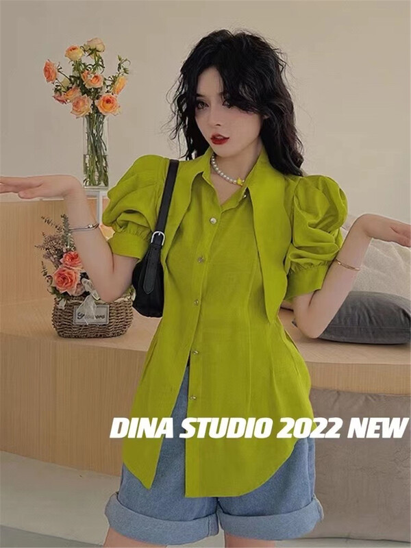 [d.ina] slim bubble sleeve shirt 11270# JJ