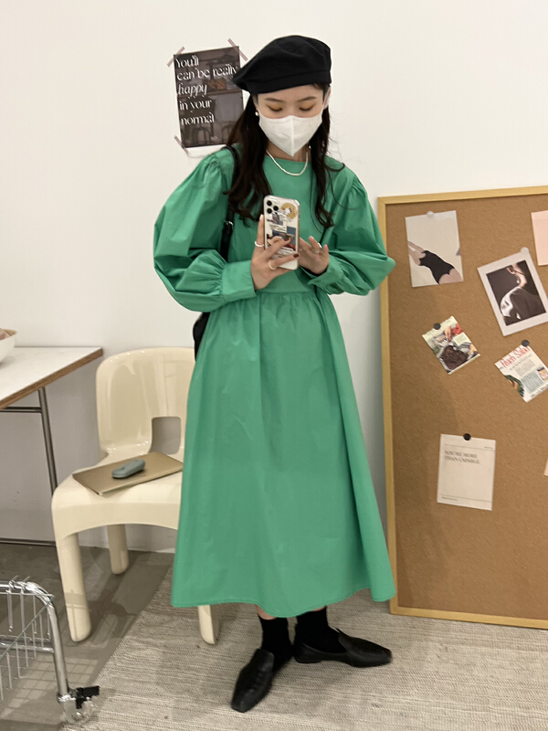 New in early summer! [sanbara] side open button bubble sleeve loose dress y9265# LSW