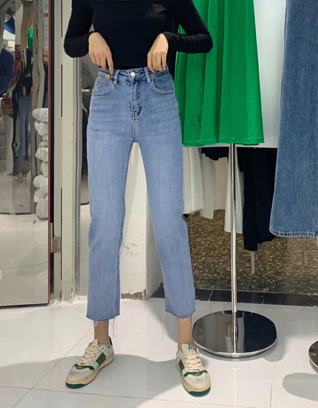 Original price 130.84! [1980] close crotch slim fit small straight leg pants with rough hem jeans 2c63221# zyh