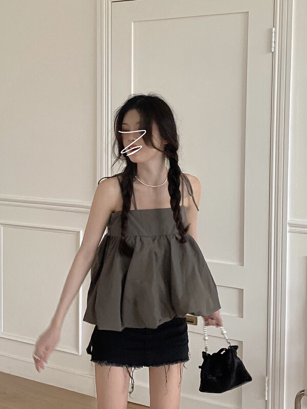 [c.vogue] Korean style gentle and simple bra sling puffy blouse 2852# PCZ