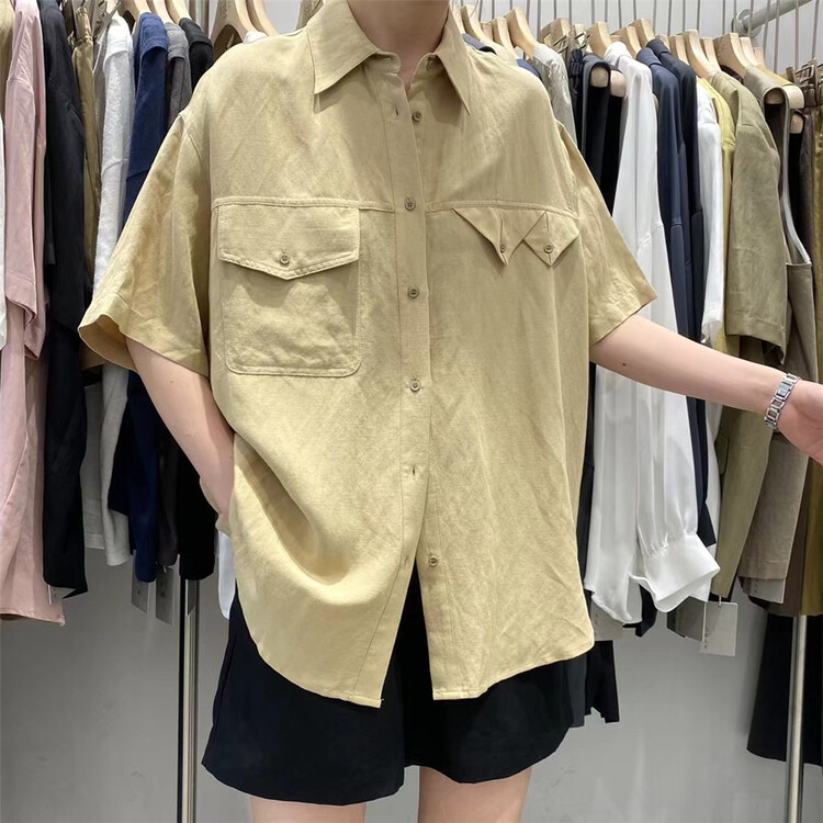 [self] solid color simple and versatile linen shirt 7165# zyh