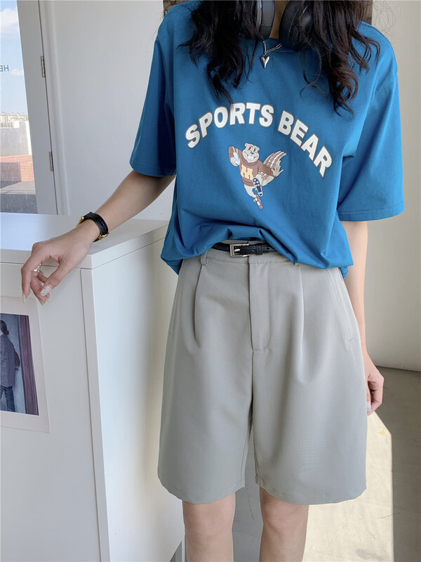 New in early summer! [Chennai] Korean pure color five point casual shorts (with belt) 221t007# zxx