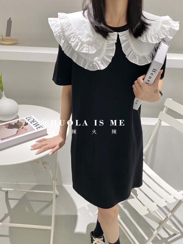 [hot Huola is me] double layer doll neck Ruffle Korean casual dress 7591# cqw