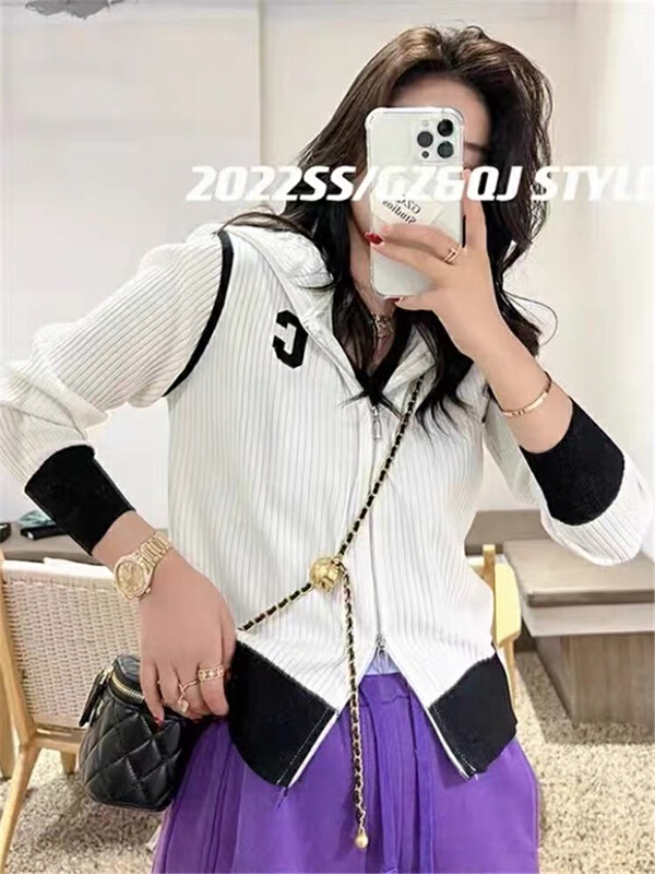 New year in early spring! [fumigation] fashion design temperament C-Print slim fitting hooded knitted cardigan ys1-0268# lwy