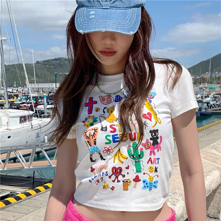 [blue show] Korean funny printed short sleeved T-shirt 09101# LSW