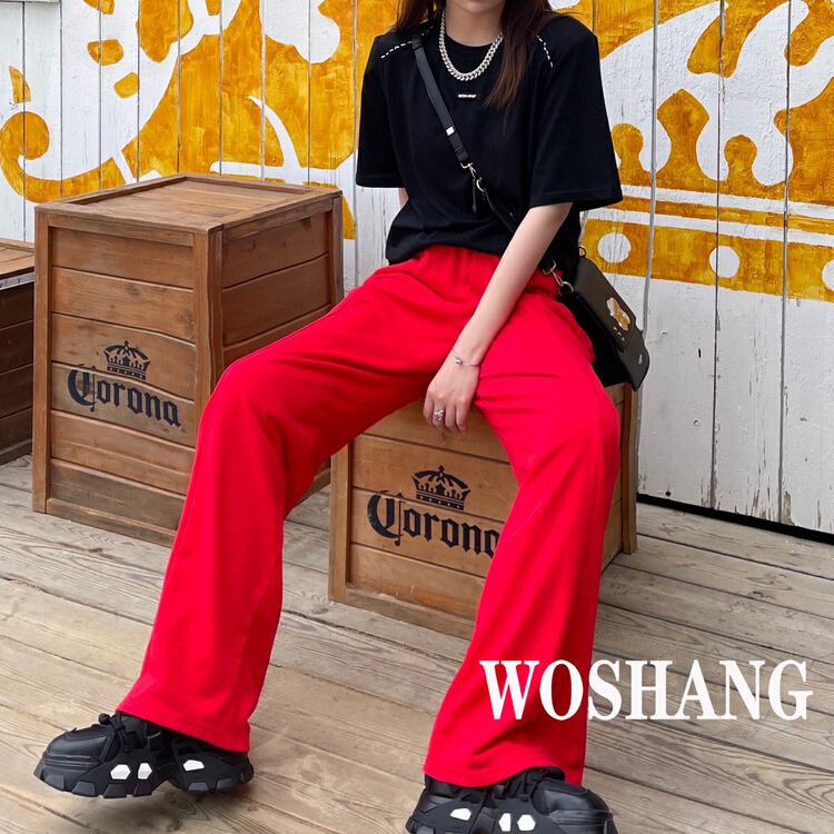 New year in early spring! [woshang woshang] high waist, vertical tube, tall and lengthened floor mopping casual pants 1144# XYJ