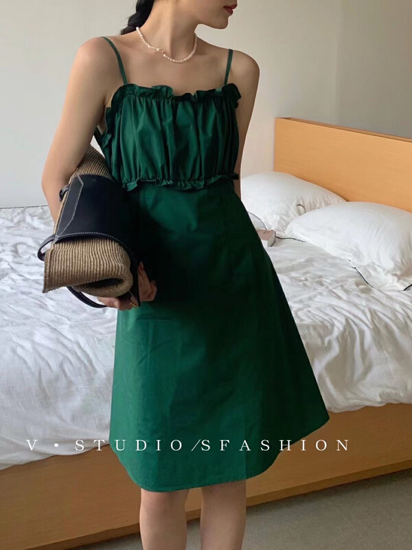 [from. V] Korean suspender with ear edge dress 8331# ll
