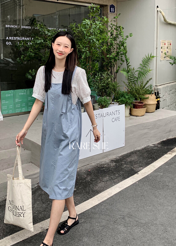 New in early summer! [rare she] Korean version versatile solid color strap skirt 5223# LSW