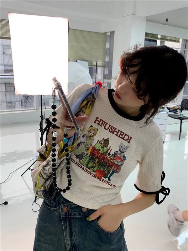 New year in early spring! [JJ. Com] color block print age reducing short sleeve T-shirt 2211# LSW