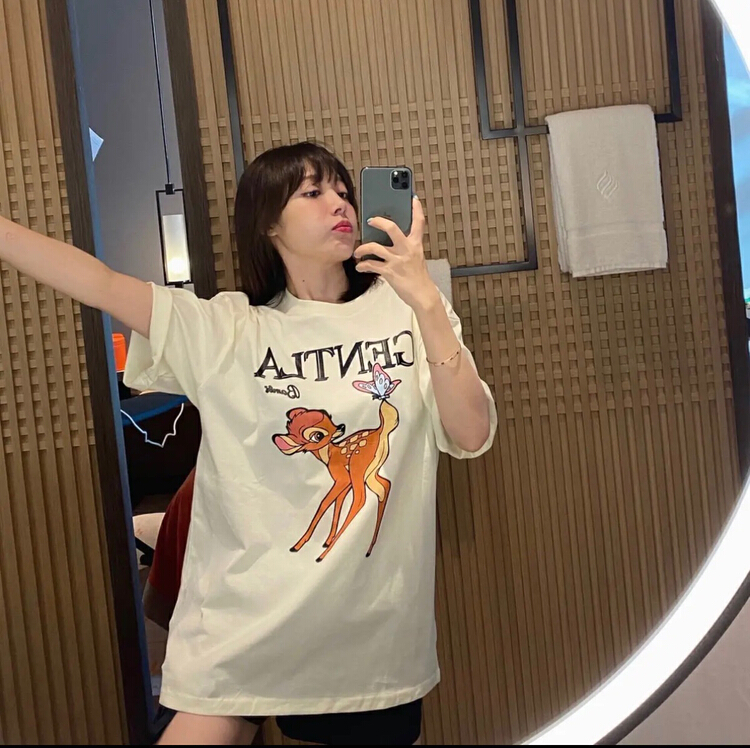 [Nancy] deer print loose short sleeve T-shirt q6209# WPL