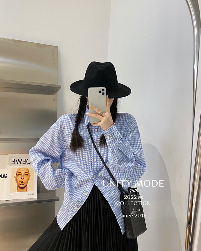 早春上新!【UNITY】休閒百搭設計感千鳥格襯衫  8282-1#  CQW