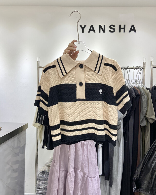 [Yan Sha] Korean fashion stripe short sweater 225# CLS