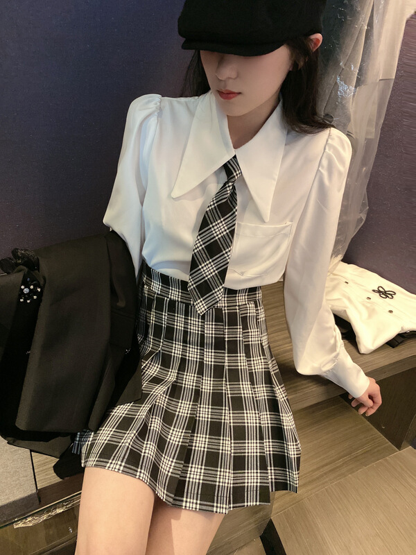 goods in stock! [top Chan Lin] Korean Plaid pleated slim skirt 95033# cqw