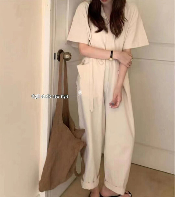 [gill] fashionable V-neck slim and versatile ins Jumpsuit (with belt) 1037# zjy