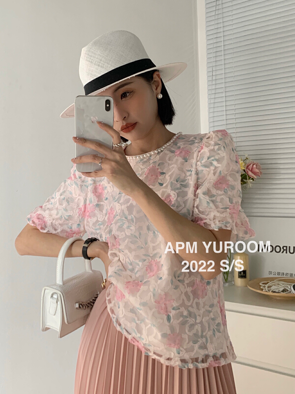 [APM yuroom] Bubble Sleeve Chiffon floret blouse 22193# LSL