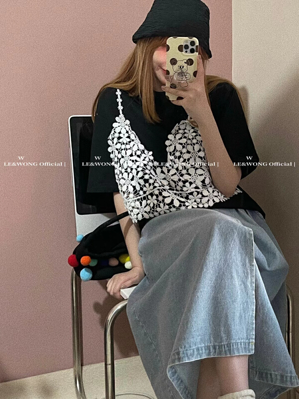 [le&wong] fake two piece splicing simple short sleeve T-shirt 8803\wtt