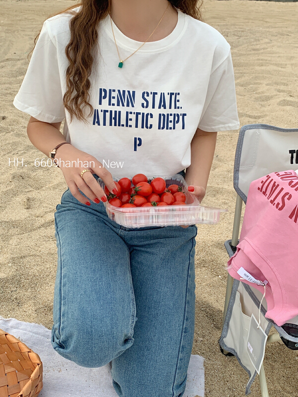 New year in early spring! [HH] simple and fashionable letter printing design Short Sleeve T-shirt 6609# L