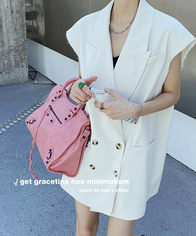 New year in early spring! [gracetina Hoo] loose and lazy style, double breasted, hairy edge falling off the shoulder, thin suit vest ys1-wt6111# zxl