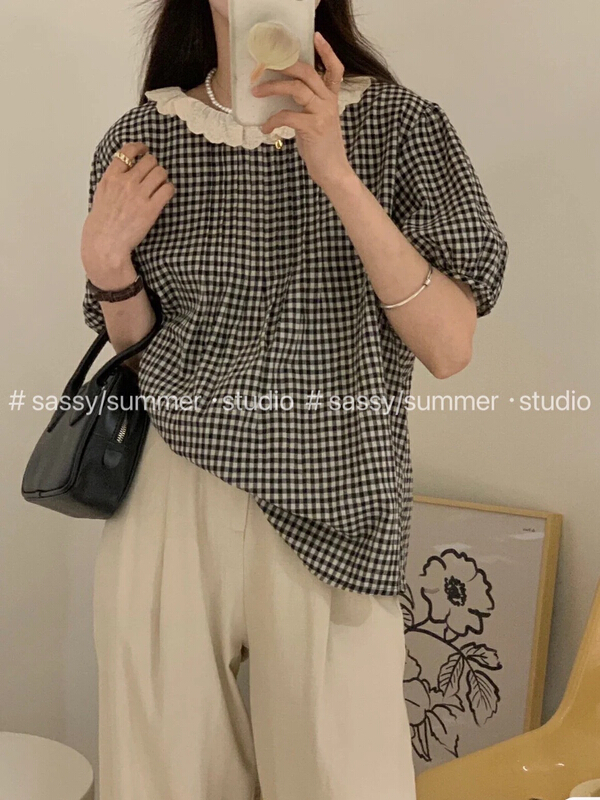 New in early summer! [sassy] Korean fashion plaid shirt 713# HBx