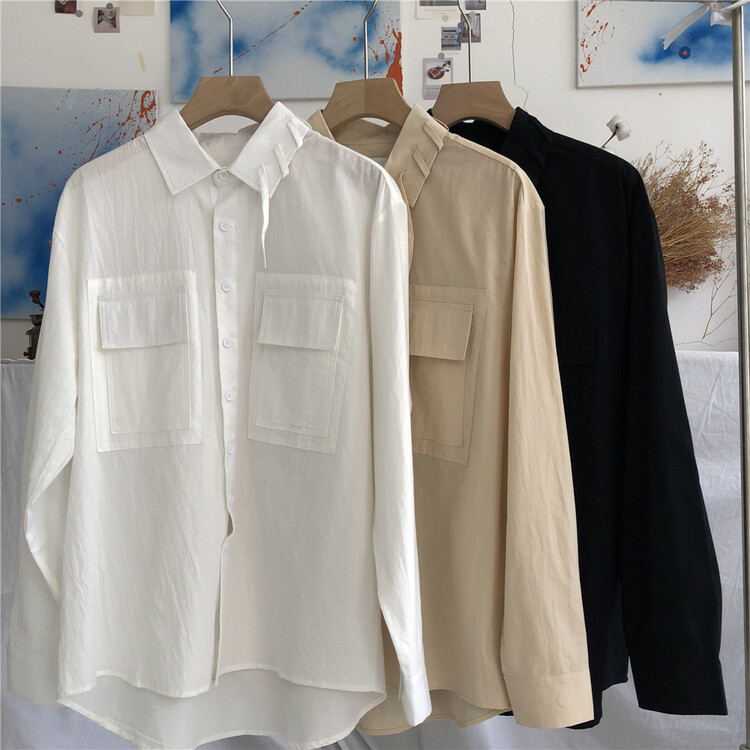 [h-1987] Korean simple Double Pocket Shirt cy2113# ZZL