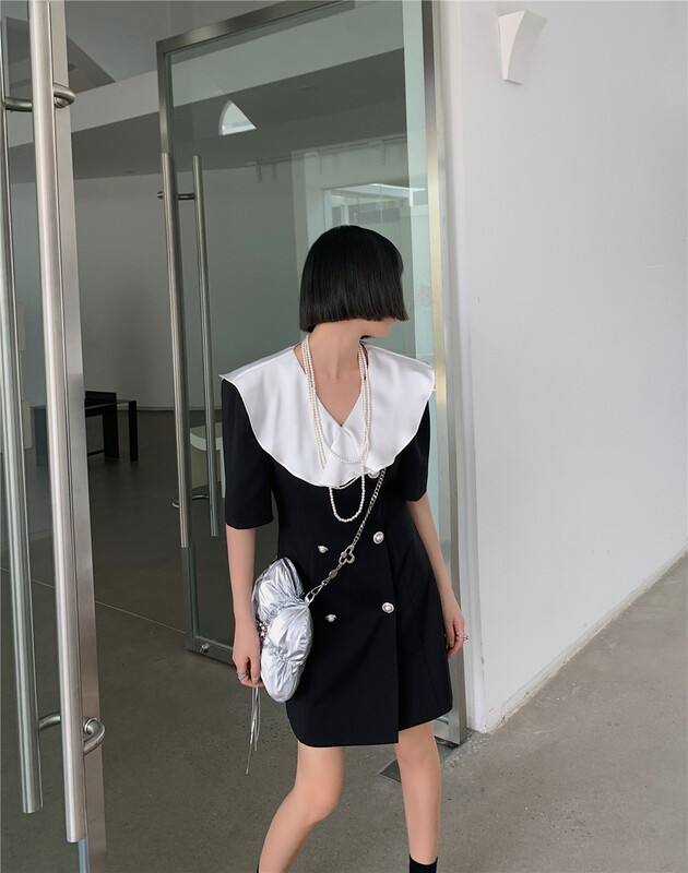 goods in stock! New in early summer! [Penny vogue] color blocking aging fashion dress 65596# LSL
