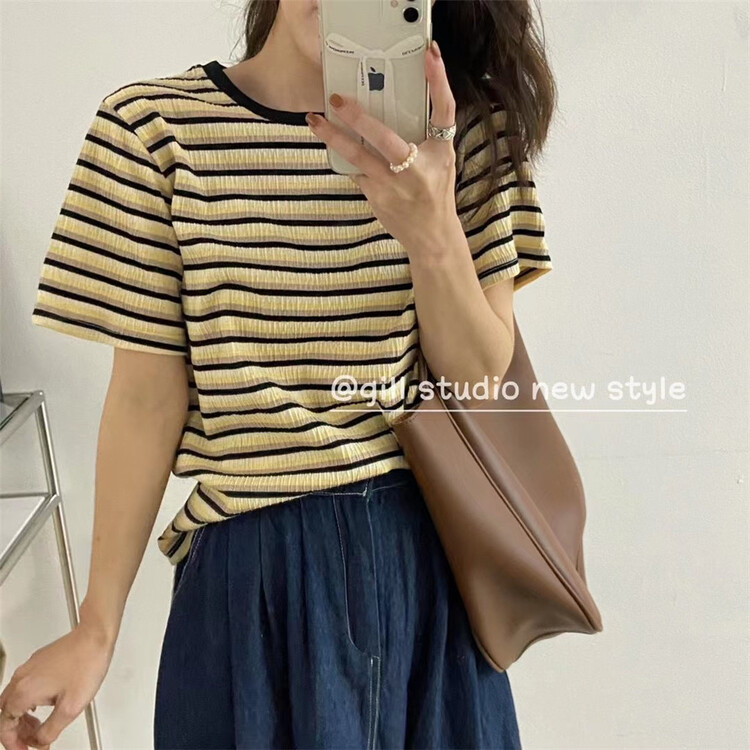 [gill] Korean personalized stripe short sleeve T-shirt 9109# ZSY