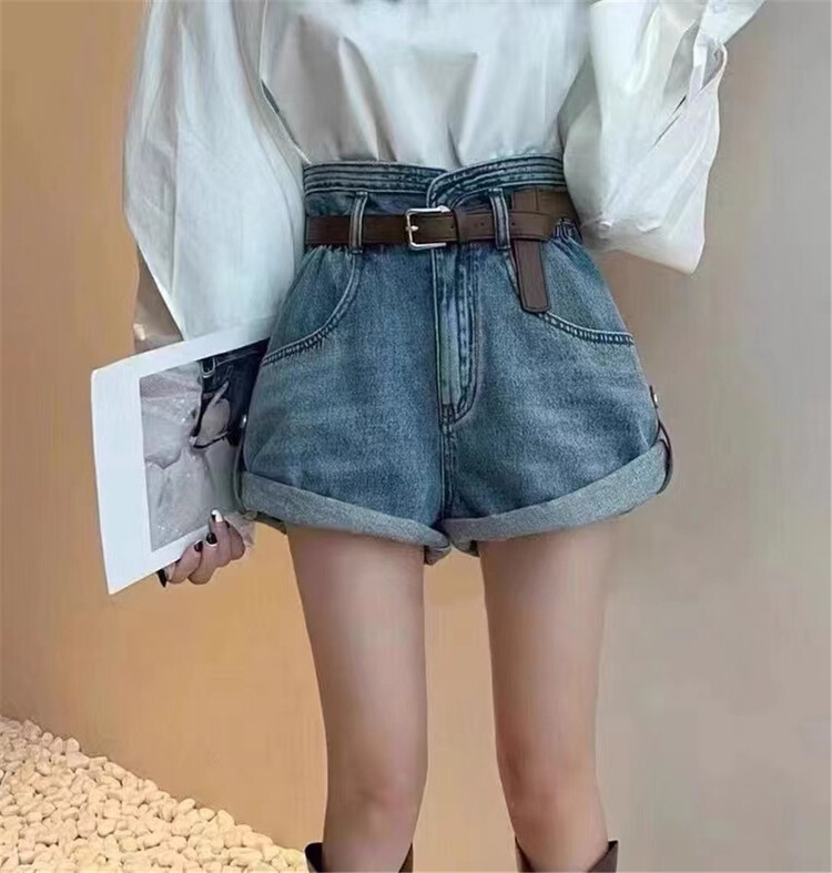 New in early summer! [oz] high waisted versatile cuffed denim shorts (with belt) ys1-3170# XJ